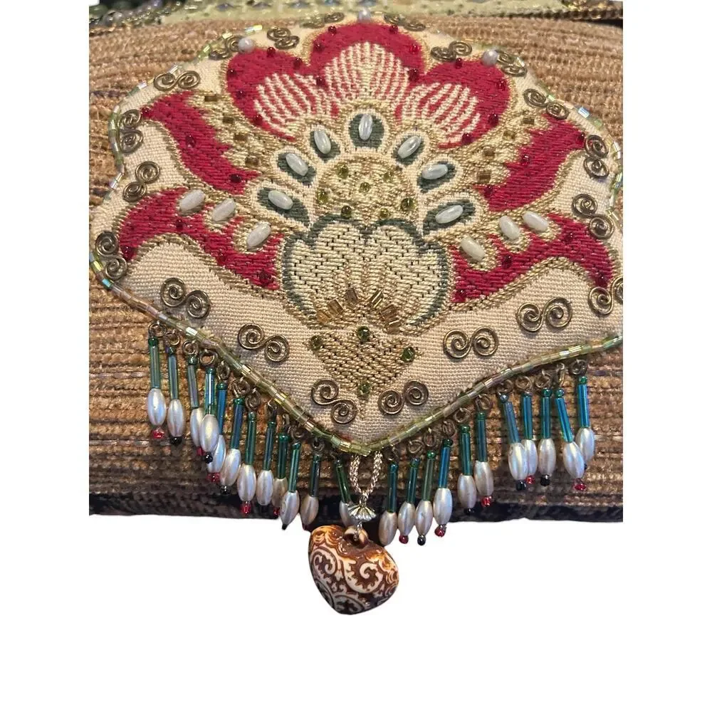 Mary Frances Beaded Floral Tapestry Kiss Lock Frame Bag Boho Embellished Bag